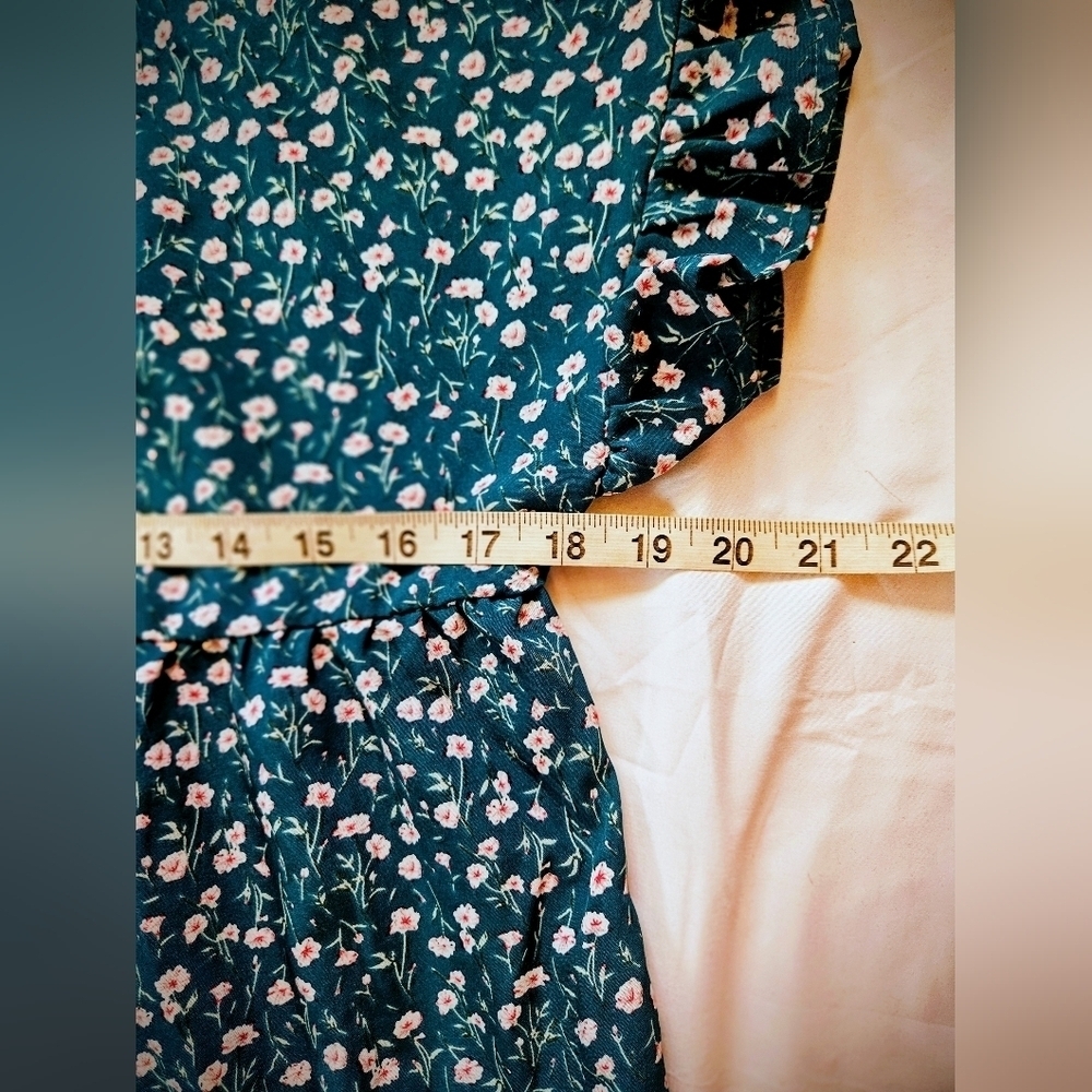 Unbranded Womens Teal Blue & White Floral Short Trapeze Dress Size Small - Picture 8 of 12